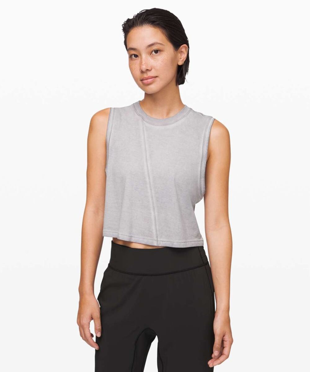 Lululemon Broken Beats Crew Neck Cropped Tank Top Washed Glacier Grey